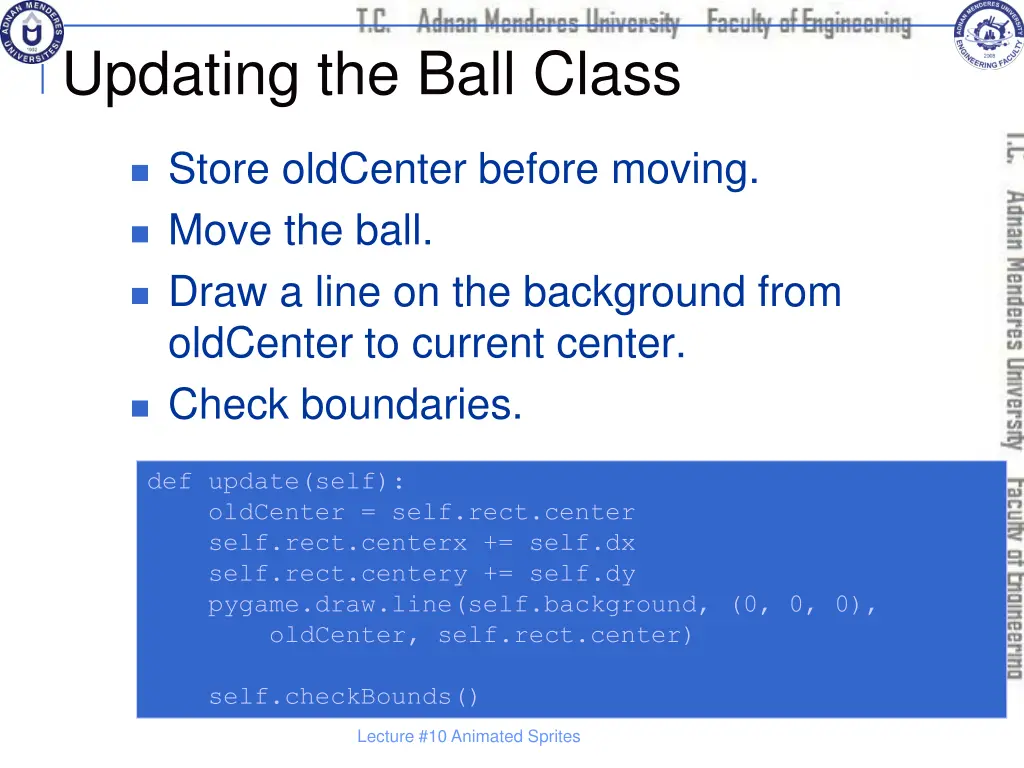 updating the ball class