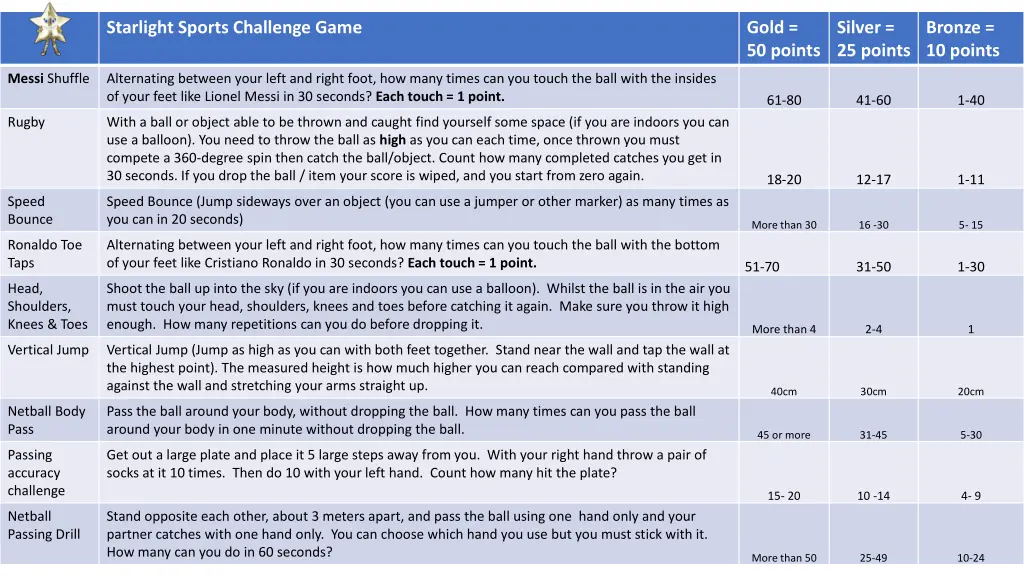 starlight sports challenge game