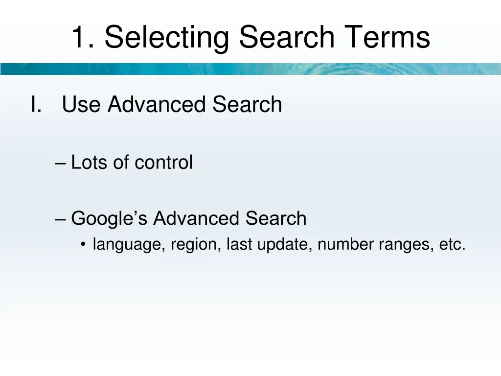 1 selecting search terms 1