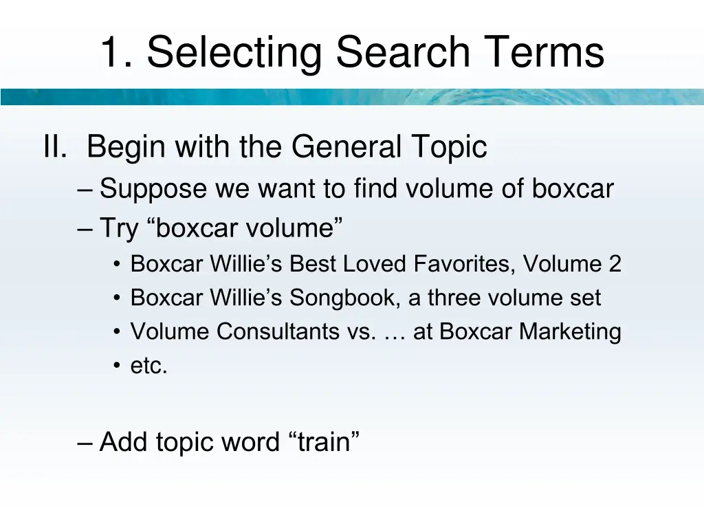 1 selecting search terms 2