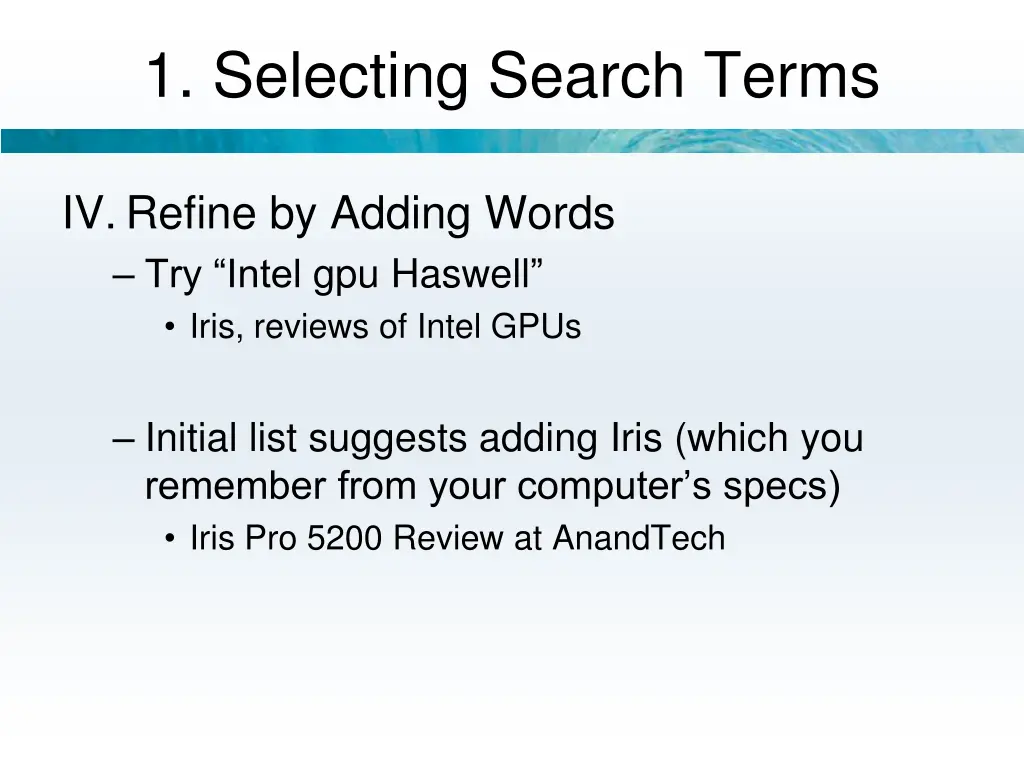 1 selecting search terms 4