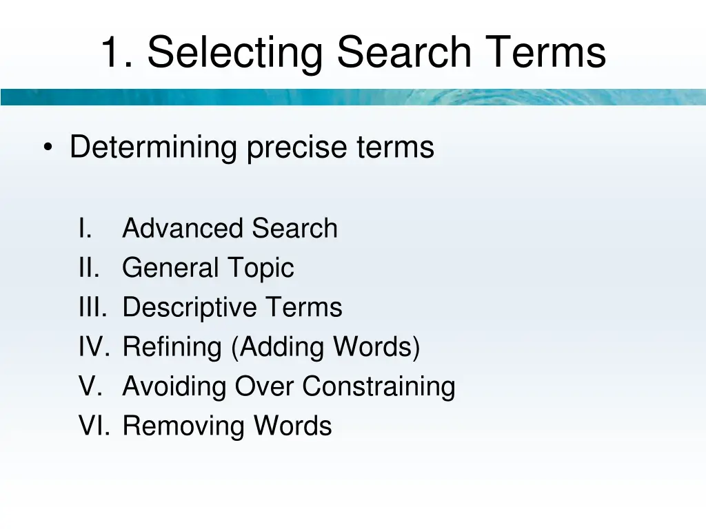 1 selecting search terms