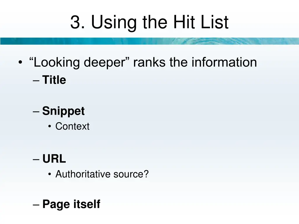 3 using the hit list 1