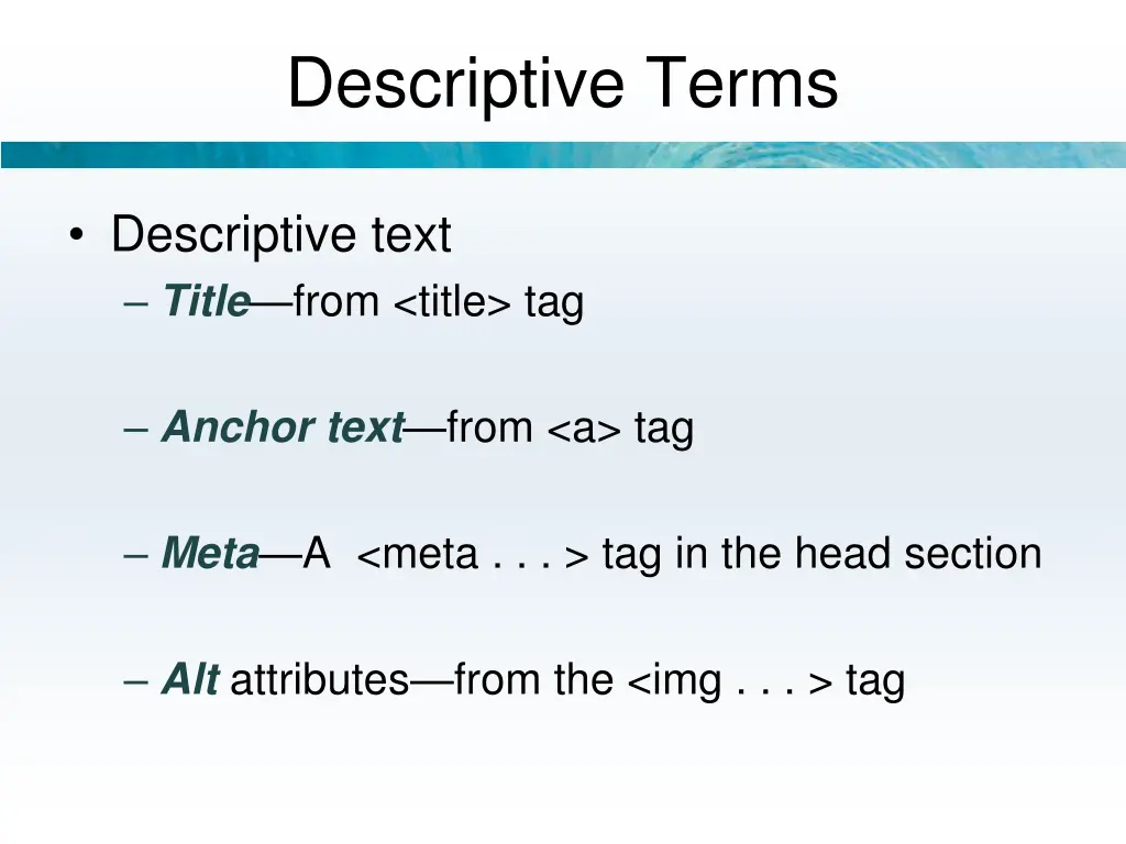 descriptive terms 1