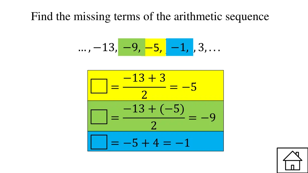 find the missing terms of the arithmetic sequence 1