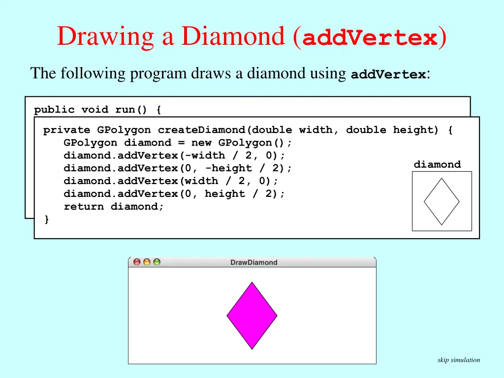 drawing a diamond addvertex