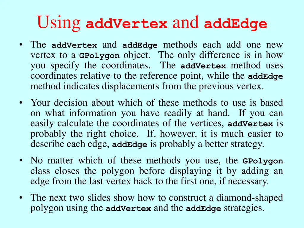 using addvertex and addedge