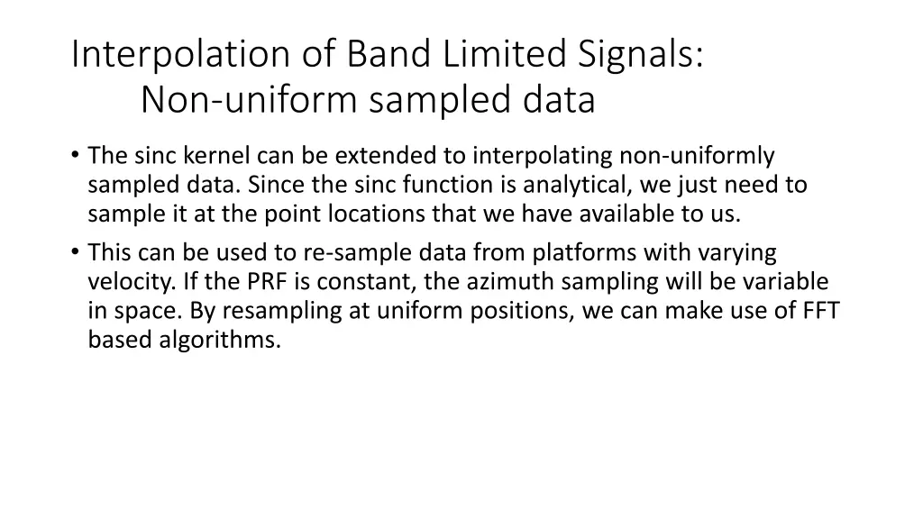 interpolation of band limited signals non uniform