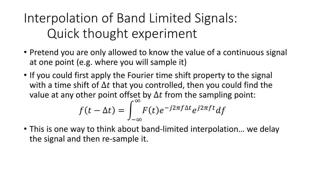 interpolation of band limited signals quick