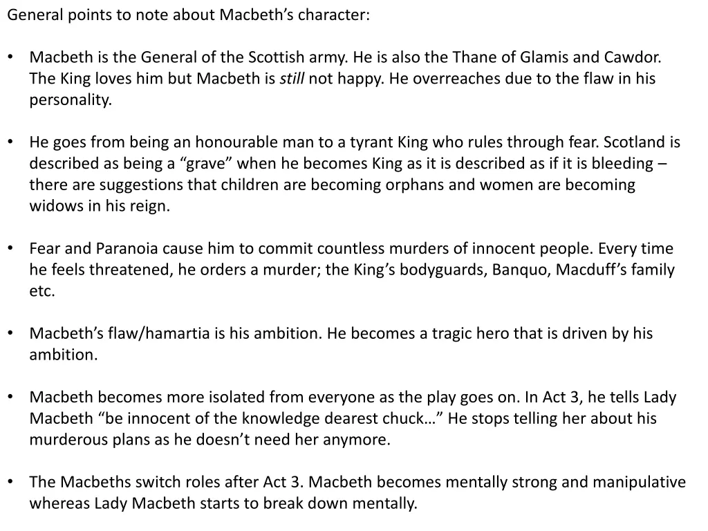 general points to note about macbeth s character