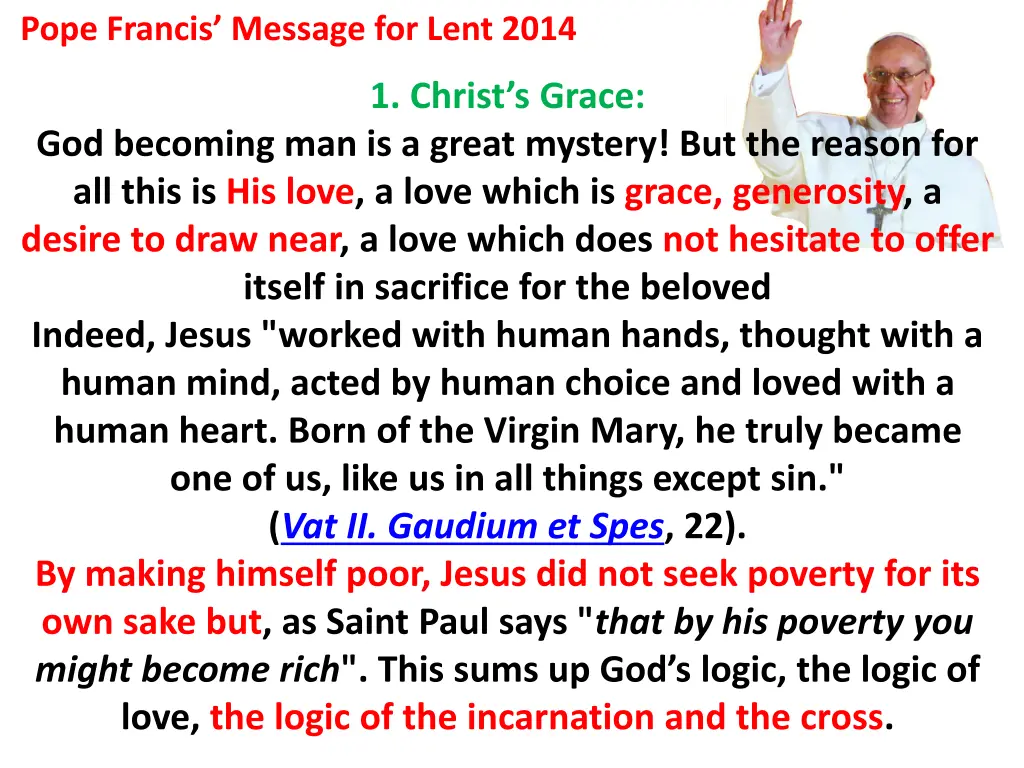 pope francis message for lent 2014