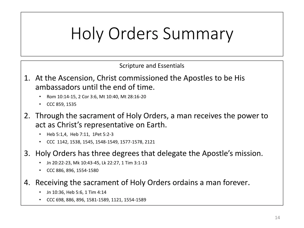 holy orders summary