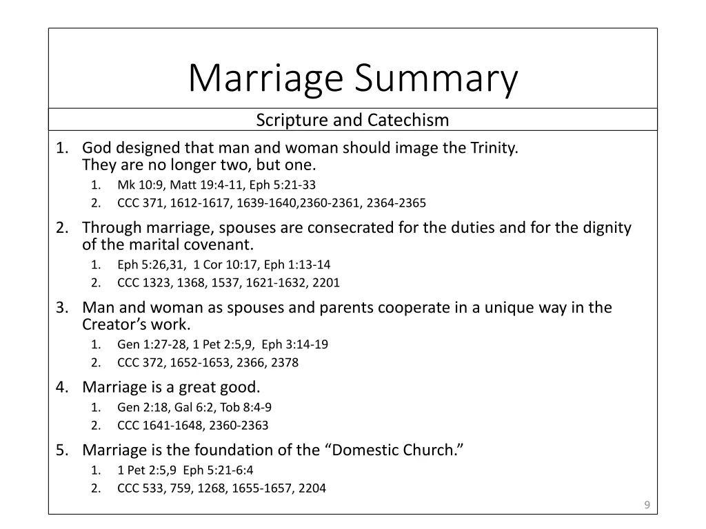 marriage summary scripture and catechism