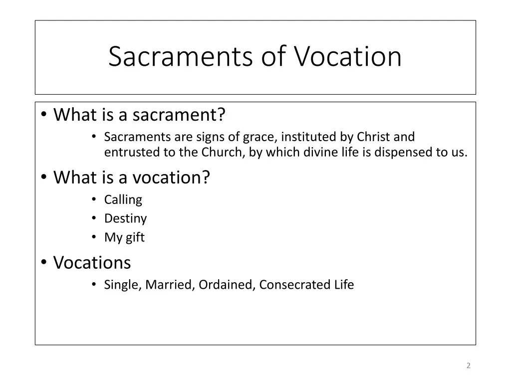 sacraments of vocation