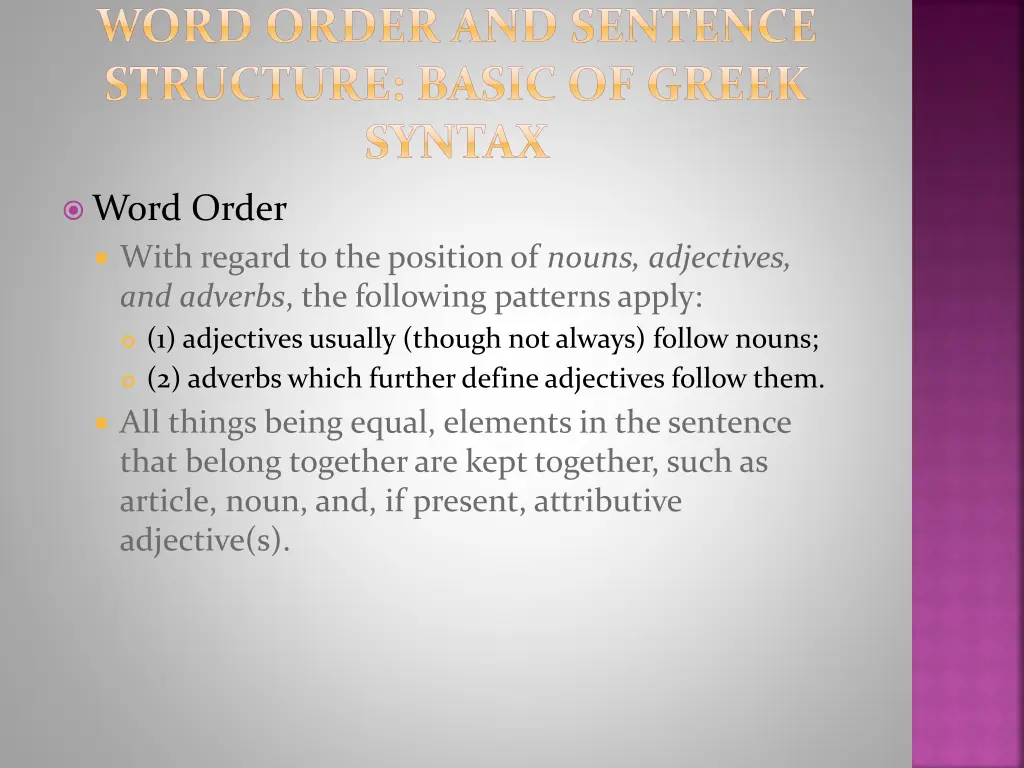 word order and sentence structure basic of greek 1