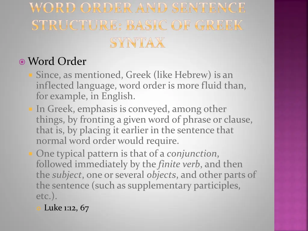 word order and sentence structure basic of greek