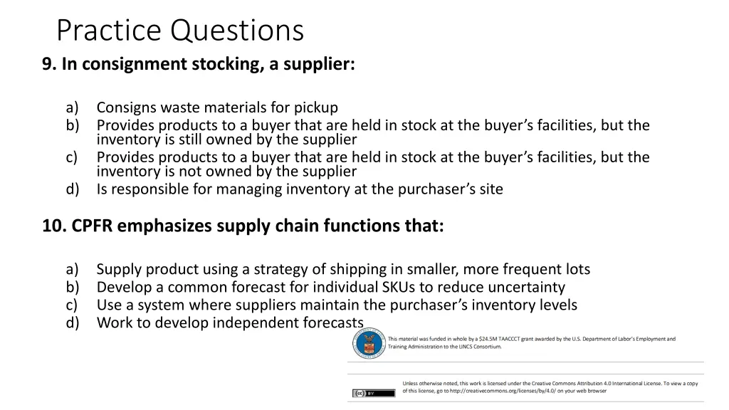 practice questions 9 in consignment stocking