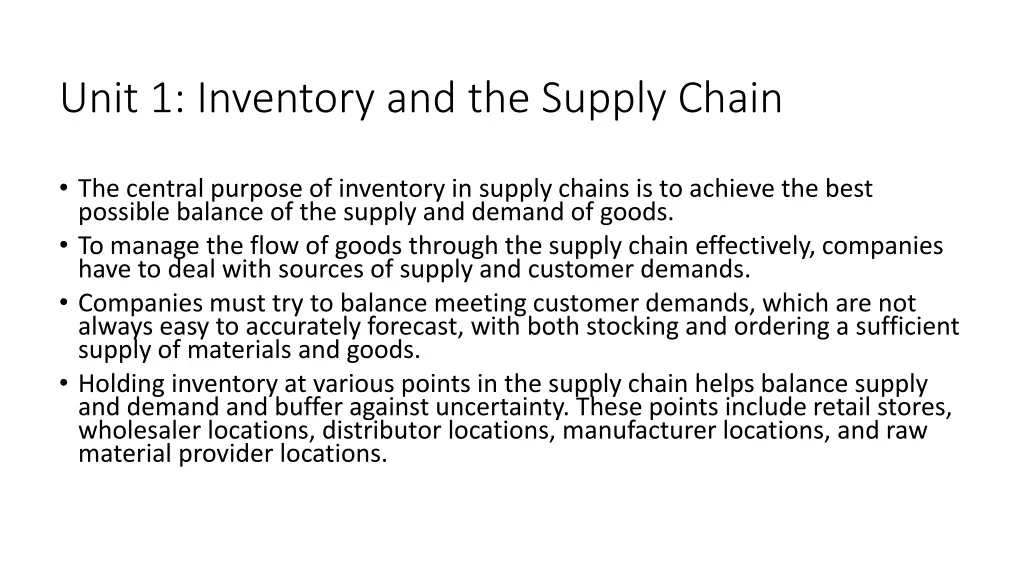 unit 1 inventory and the supply chain