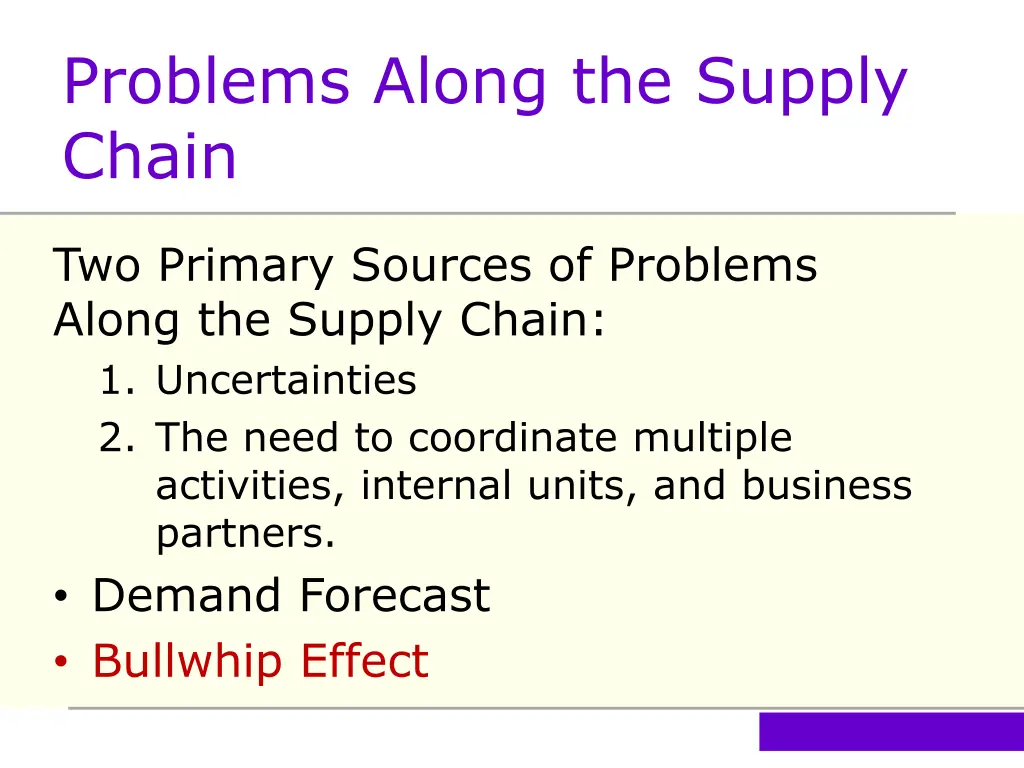 problems along the supply chain