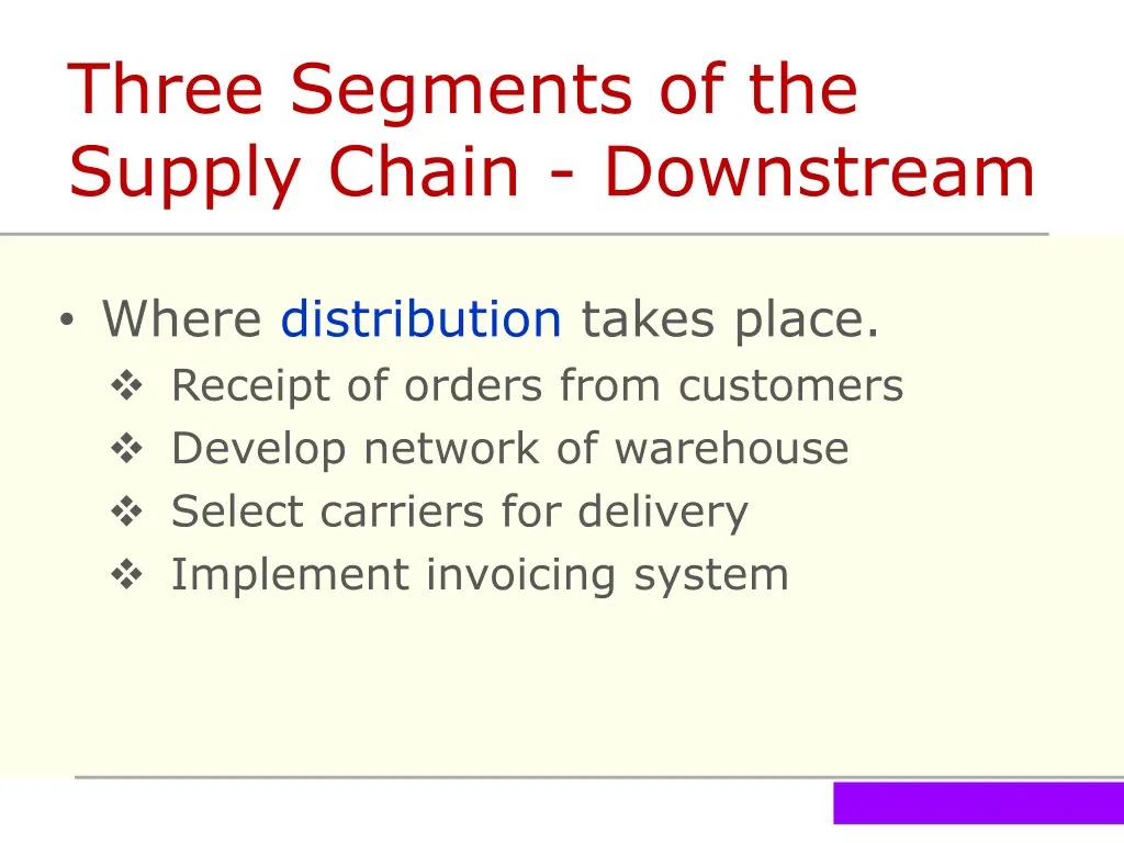 three segments of the supply chain downstream