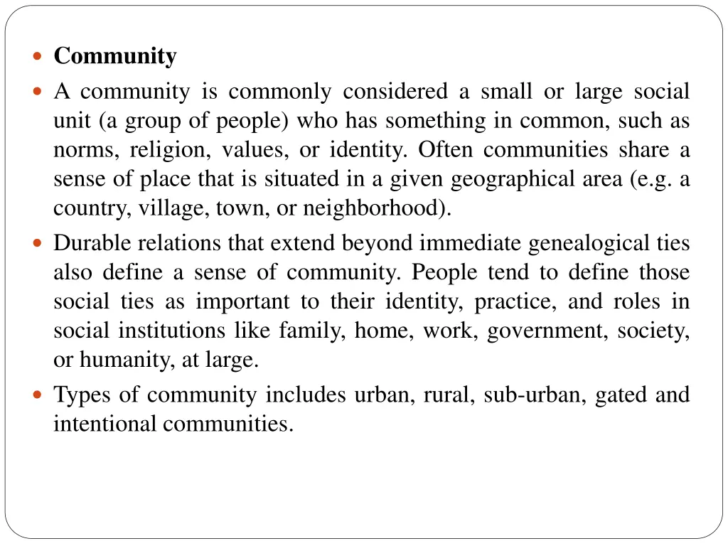 types of housing community a community