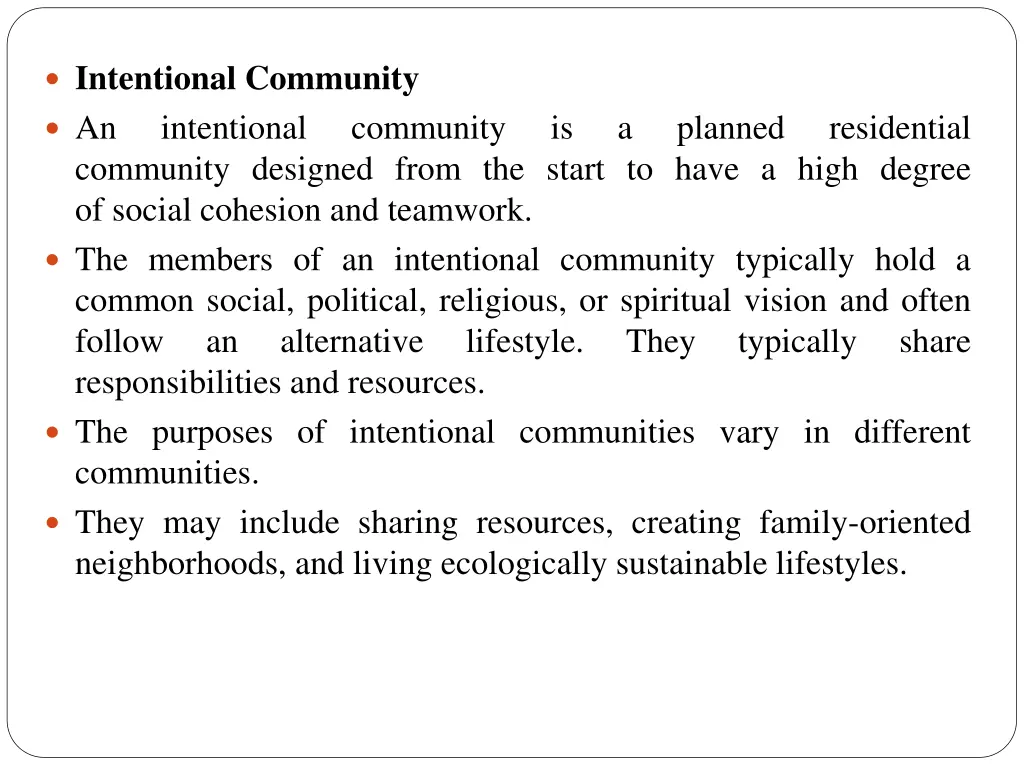 types of housing intentional community