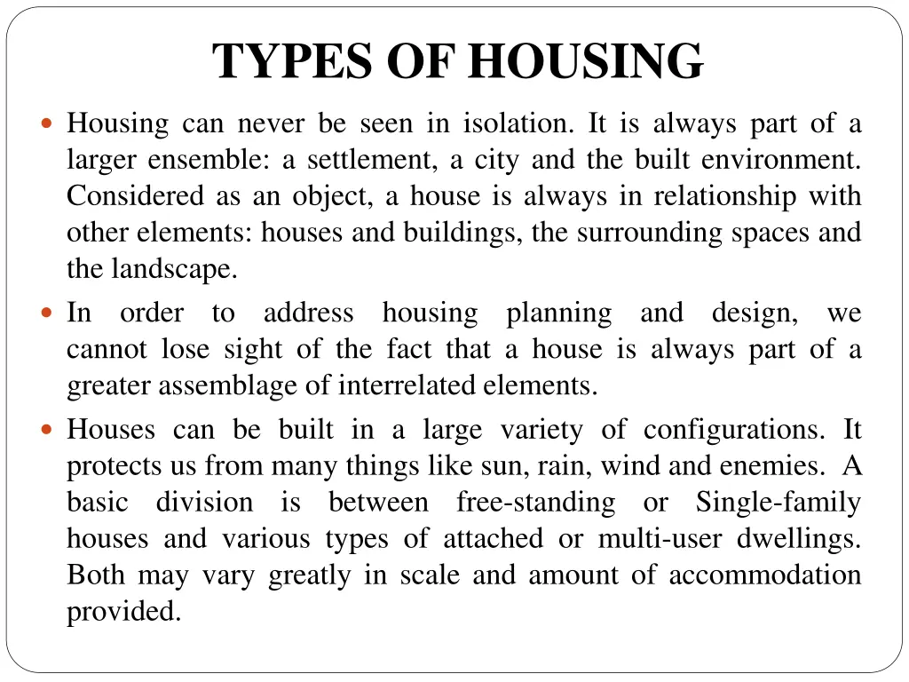 types of housing