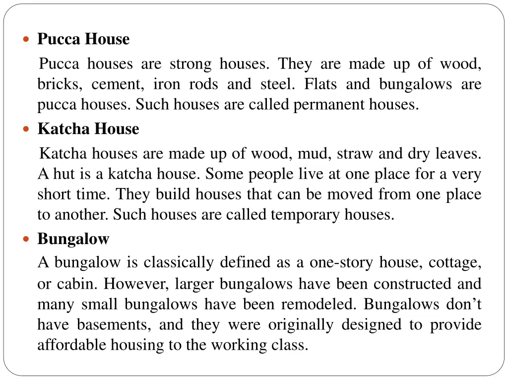 types of housing pucca house pucca houses