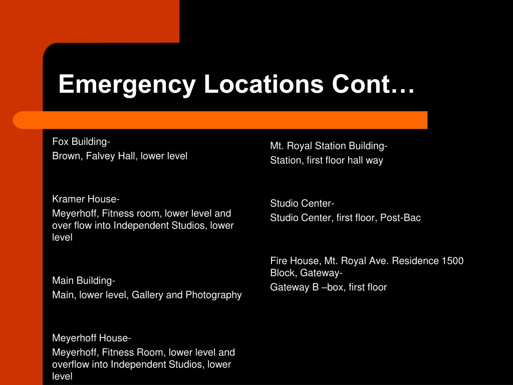 emergency locations cont