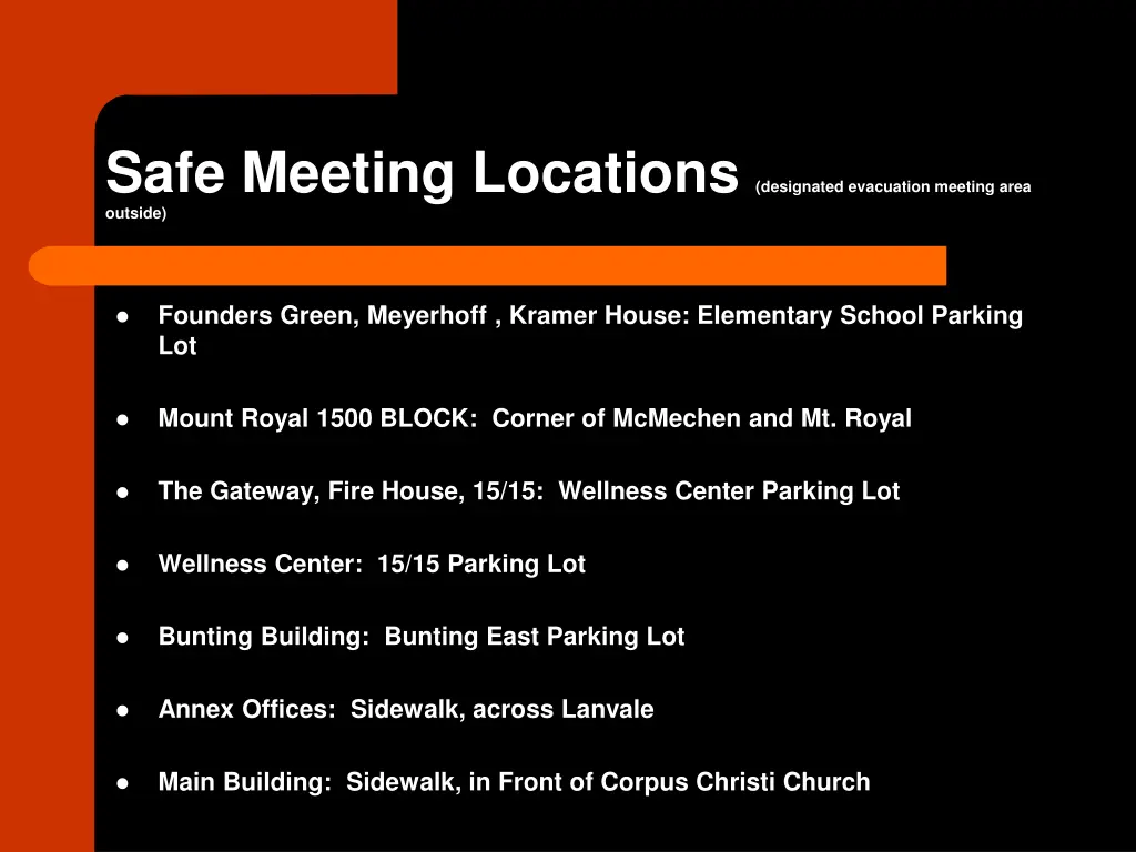 safe meeting locations designated evacuation