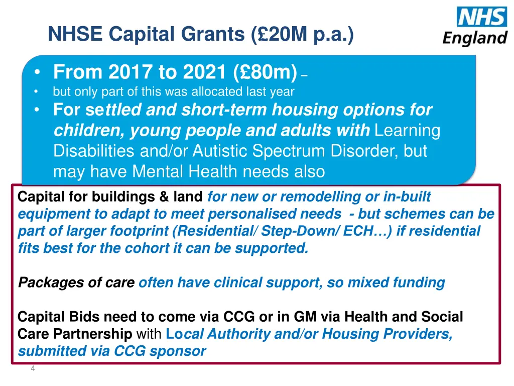 nhse capital grants 20m p a