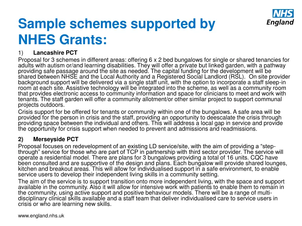 sample schemes supported by nhes grants