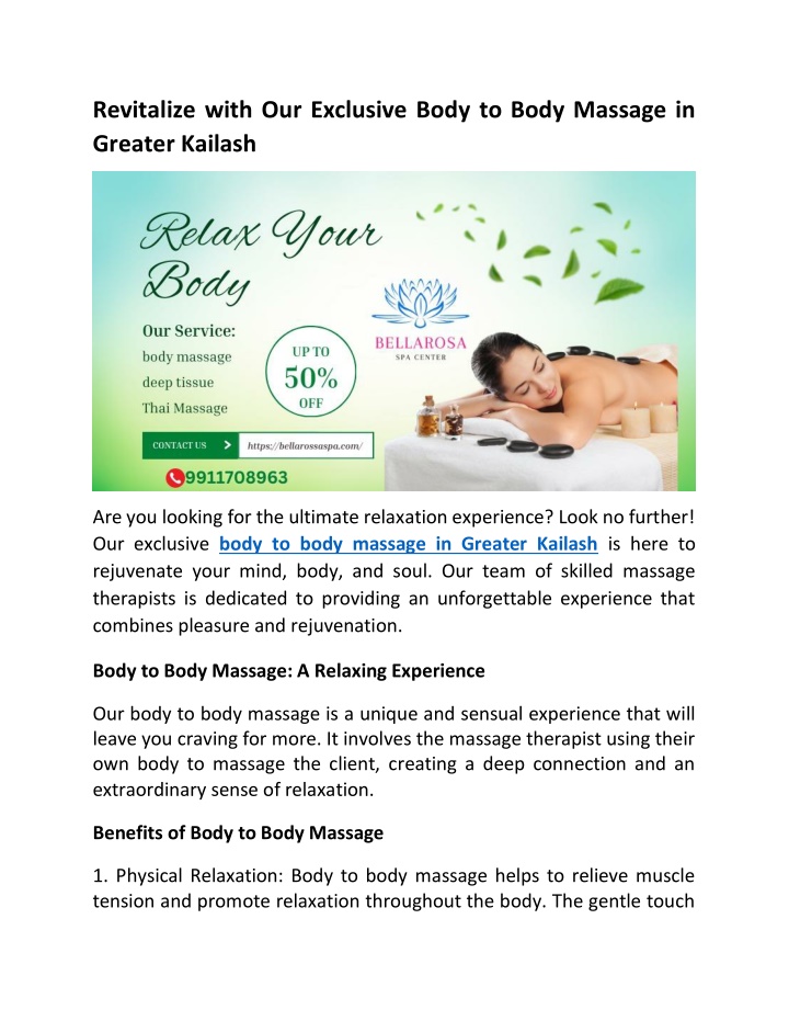 revitalize with our exclusive body to body