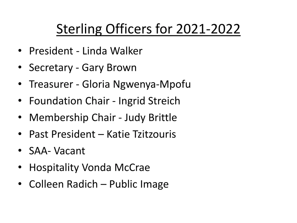 sterling officers for 2021 2022