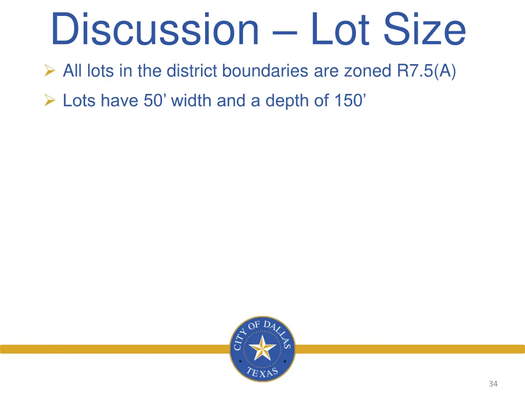 discussion lot size all lots in the district