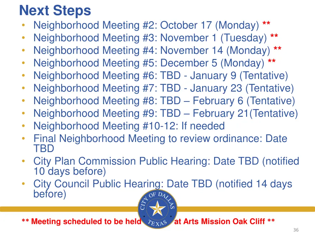 next steps neighborhood meeting 2 october