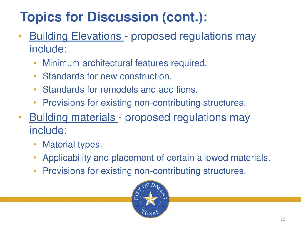 topics for discussion cont building elevations