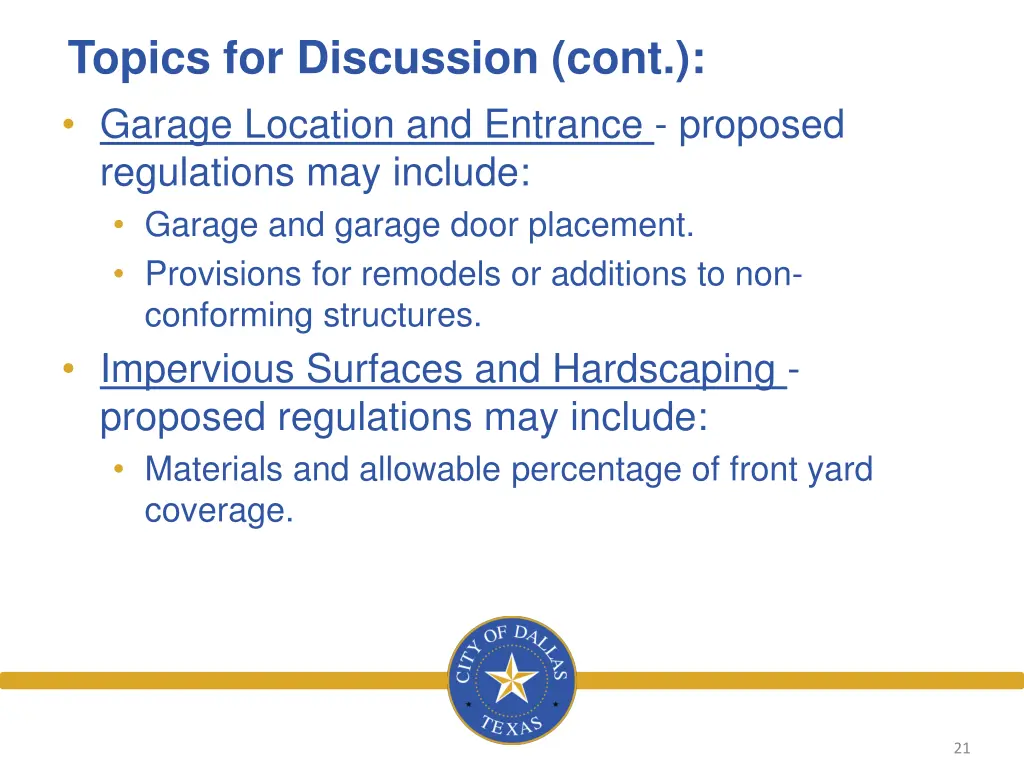 topics for discussion cont garage location