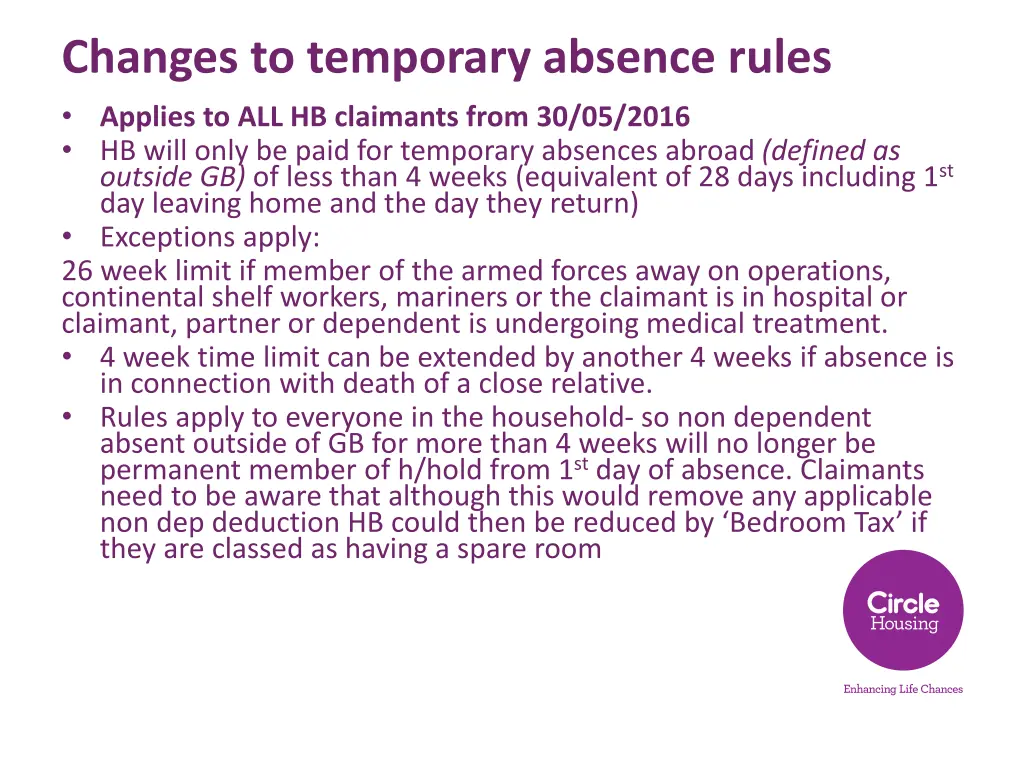 changes to temporary absence rules applies