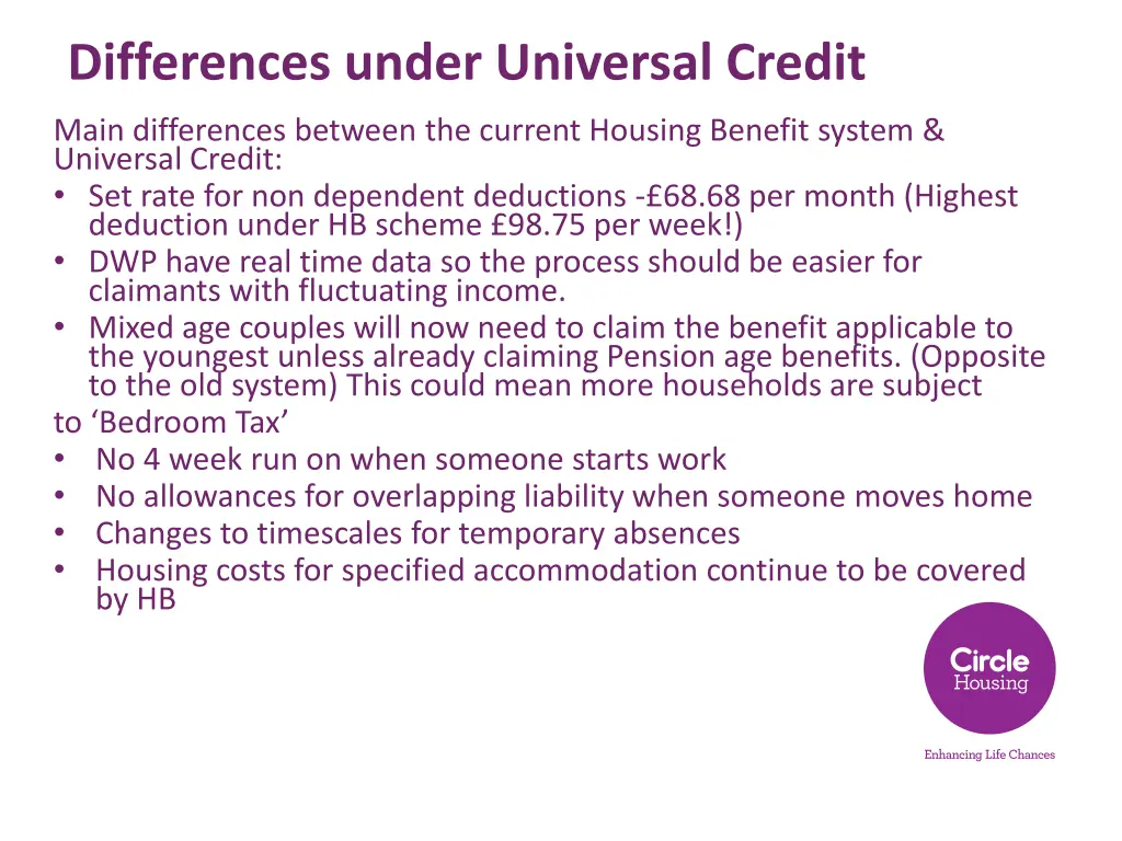 differences under universal credit