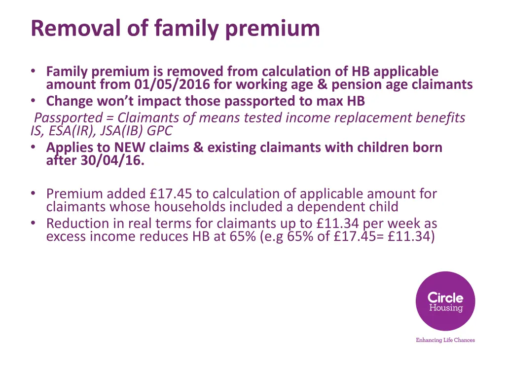 removal of family premium