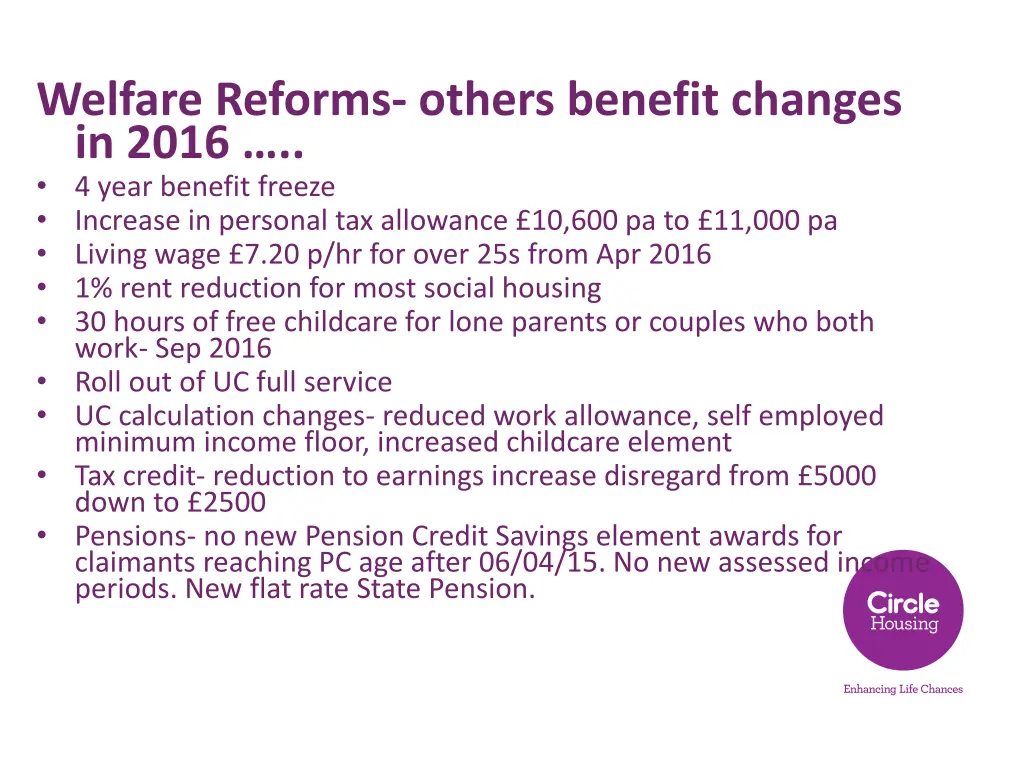 welfare reforms others benefit changes in 2016