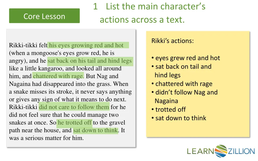 1 list the main character s actions across a text 1