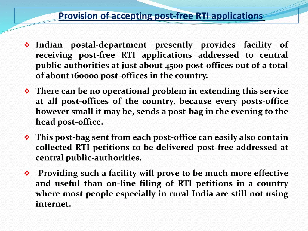 provision of accepting post free rti applications