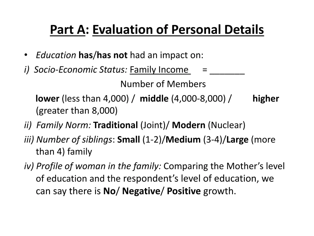 part a evaluation of personal details