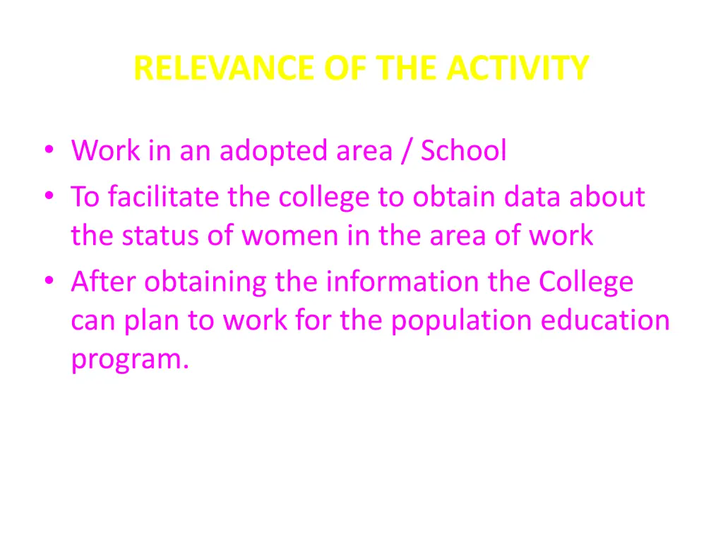 relevance of the activity