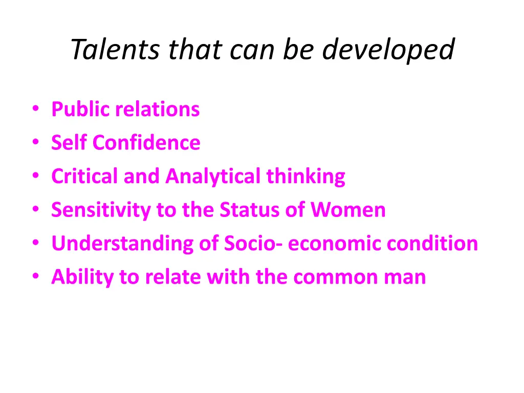 talents that can be developed