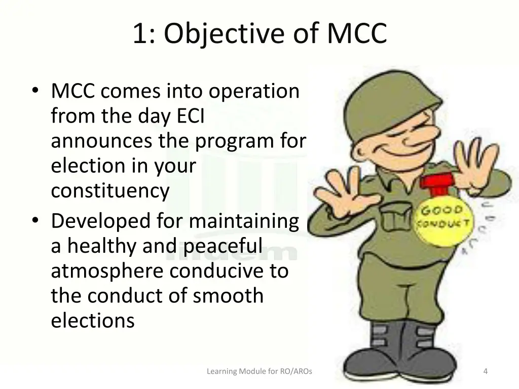 1 objective of mcc