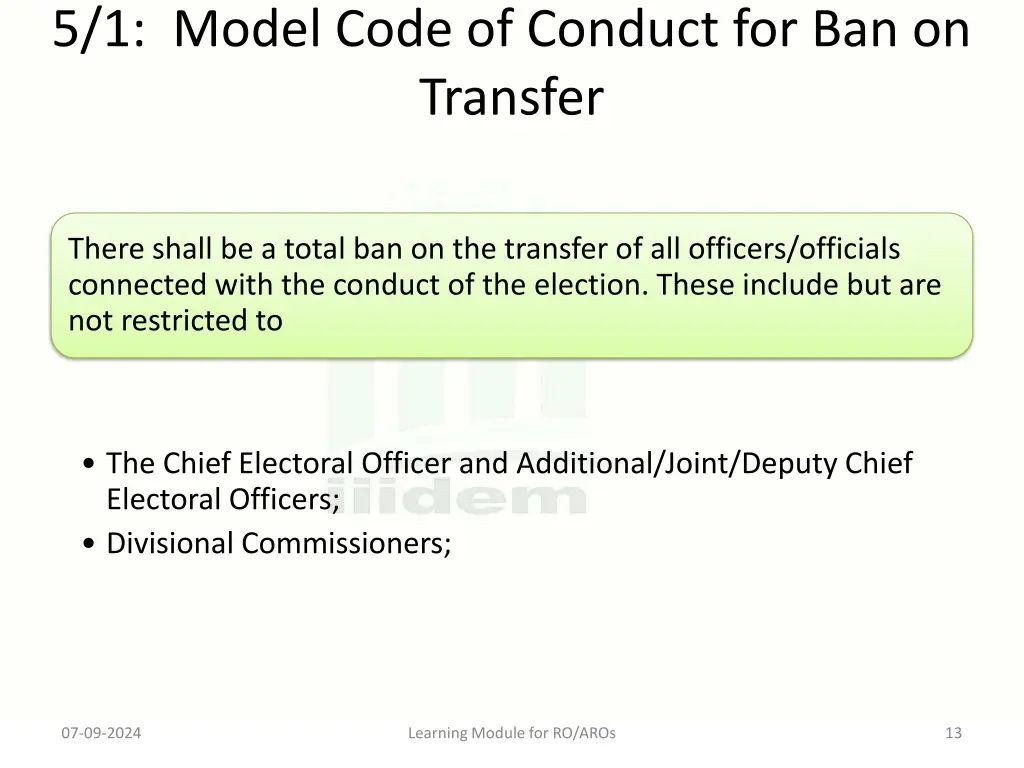 5 1 model code of conduct for ban on transfer