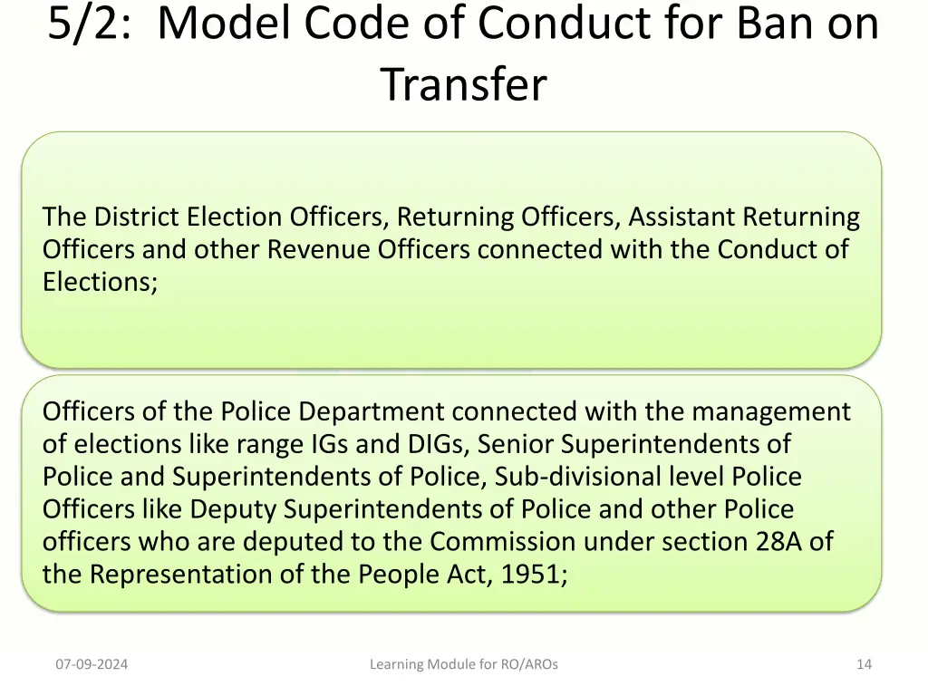 5 2 model code of conduct for ban on transfer